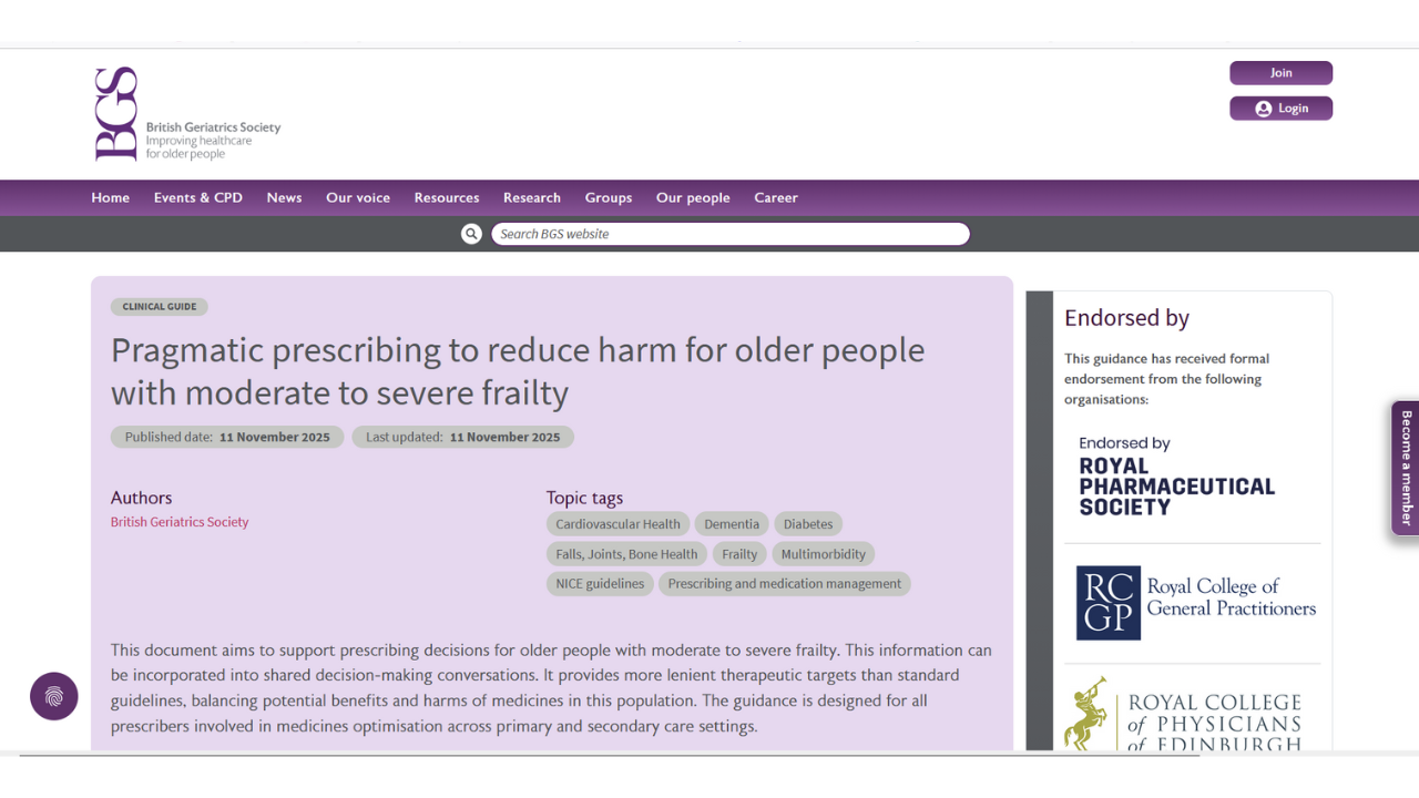 Pragmatic prescribing to reduce harm for older people with moderate to severe frailty