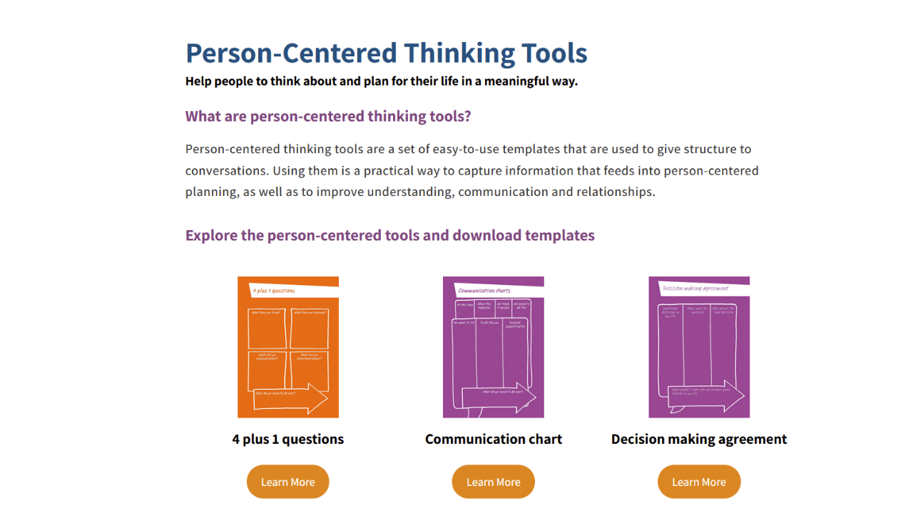 Person-Centered Thinking Tools - Help people to think about and plan for their life in a meaningful way