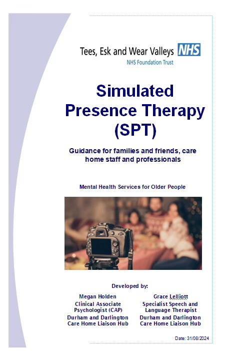 The Simulated Presence Therapy (SPT) leaflet developed to provide guidance and information about the intervention to family members, friends, care home staff, and professionals supporting people living with dementia.