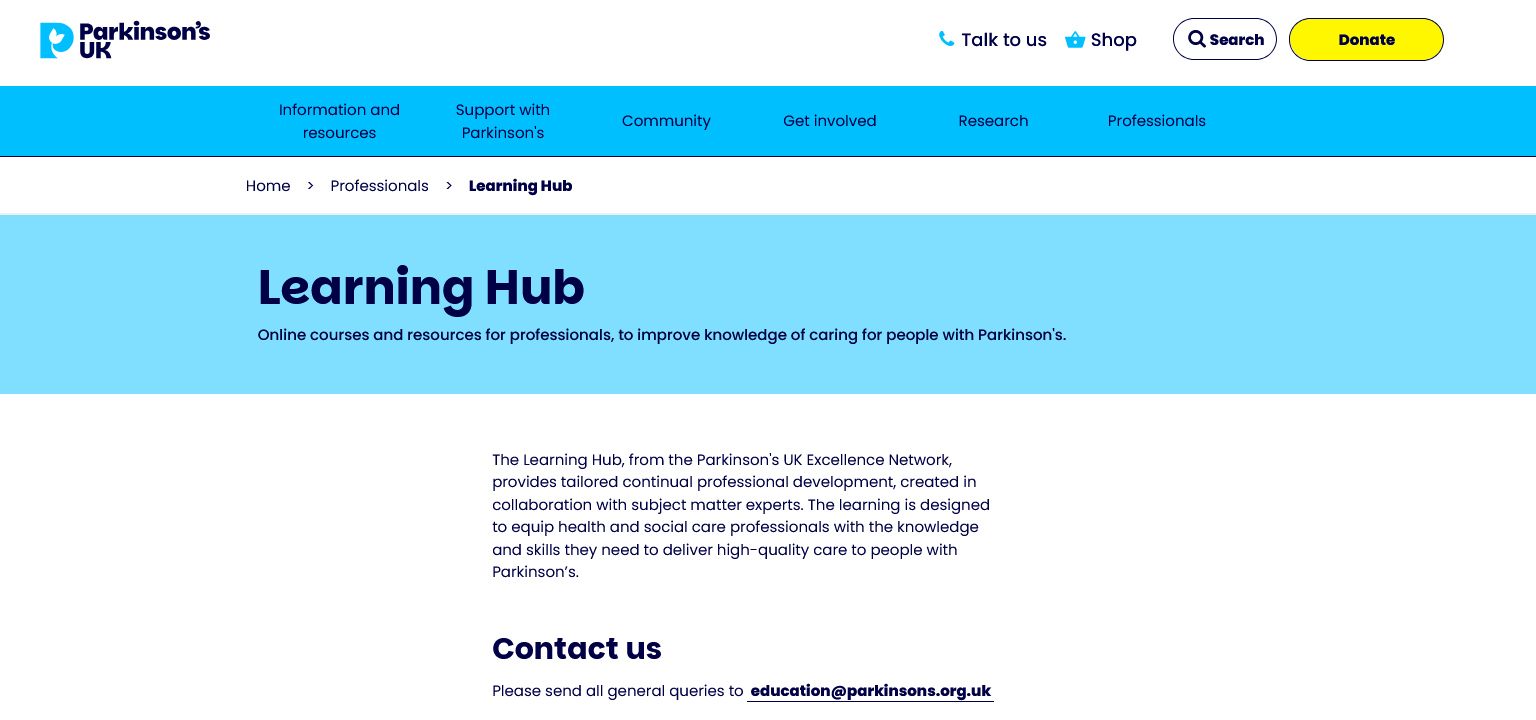 Learning Hub Parkinson's UK
